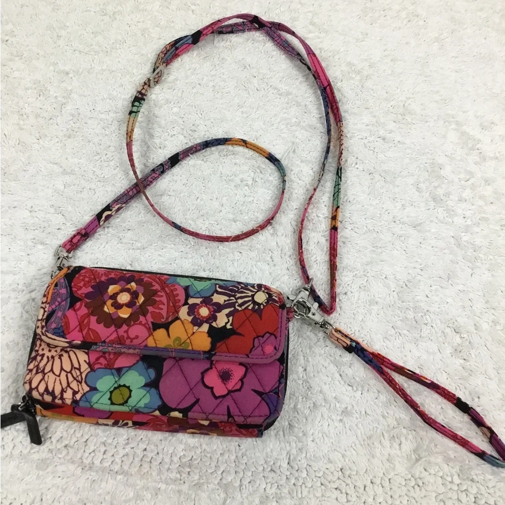 Vera Bradley All In One Crossbody Wallet Clutch in Floral Fiesta Pattern
